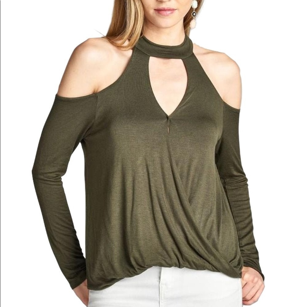 NWOT Olive Long Sleeve Cold Shoulder Top
